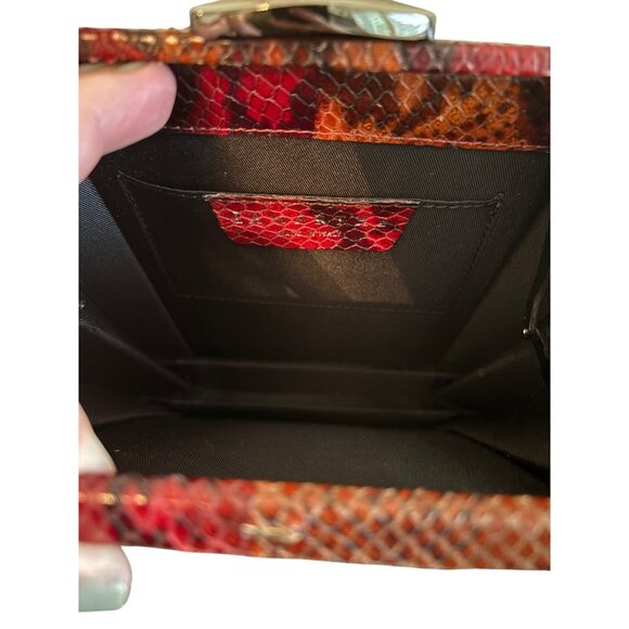 Vintage Lamarthe Italy Snake Print Leather Shoulder Bag Wine Metal Clasp Closure - Picture 5 of 13